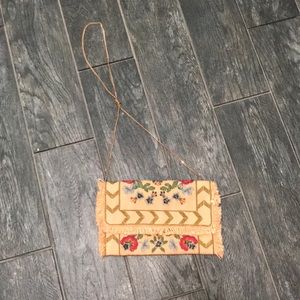 Peach Multi-Color Beaded Clutch with Bronze Chain